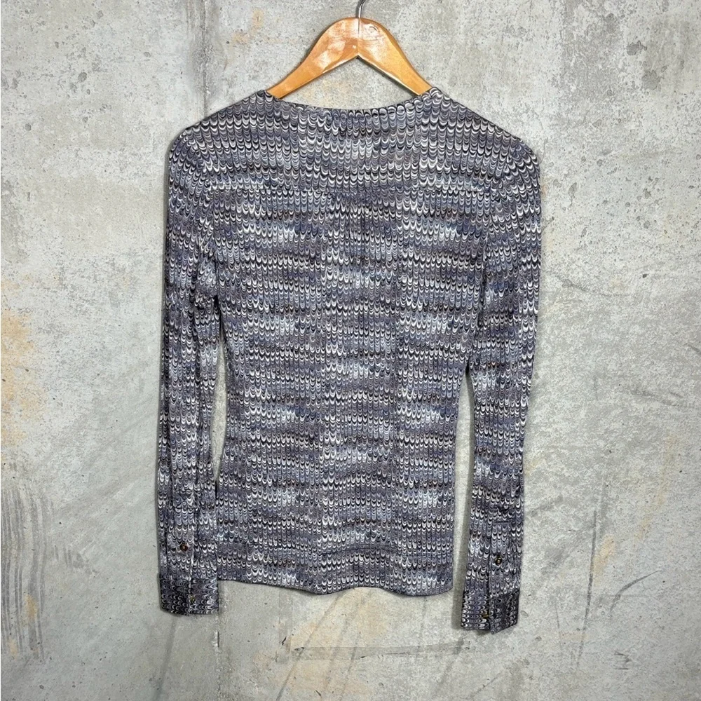 Tory Burch Amy Henley Silk Blue Patterned Long Sleeve Top
